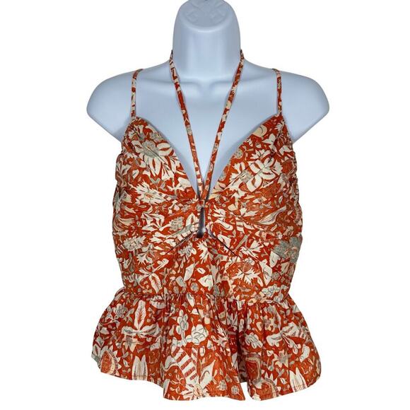 Ulla Johnson Blouse Essie Top Floral Crop Peplum Ruffle Orange Blossom 6 - Picture 2 of 10